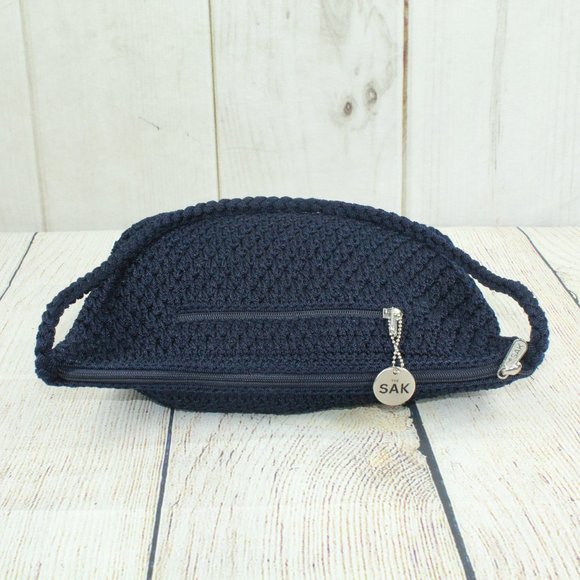 The Sak Blue Crochet Zipper Side Pocket Lined Tote Shoulder Handbag - Picture 5 of 9